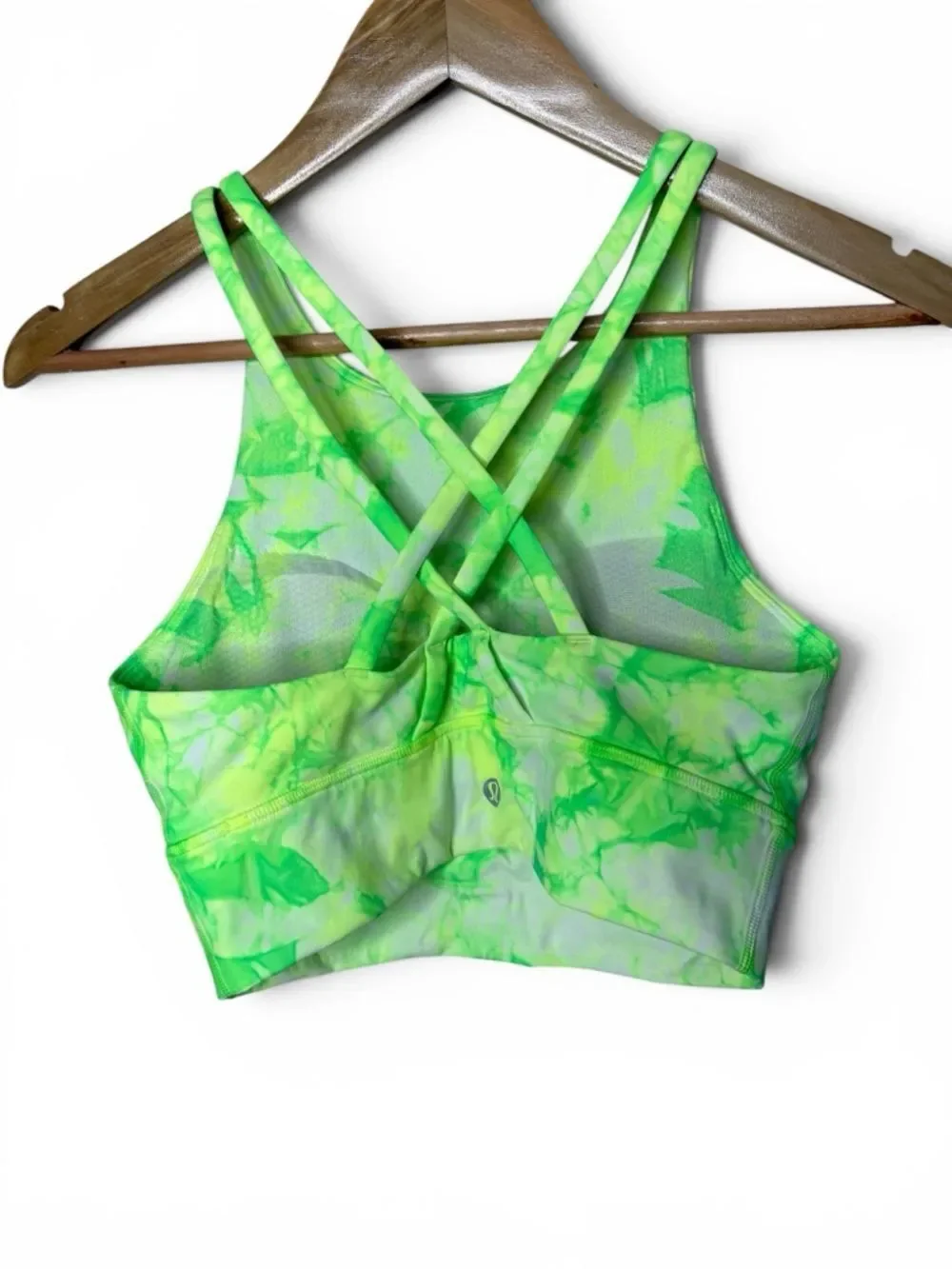 Lululemon High Neck Energy Bra Crop Top Dual Shibori Highlight Yellow Green Sz 6